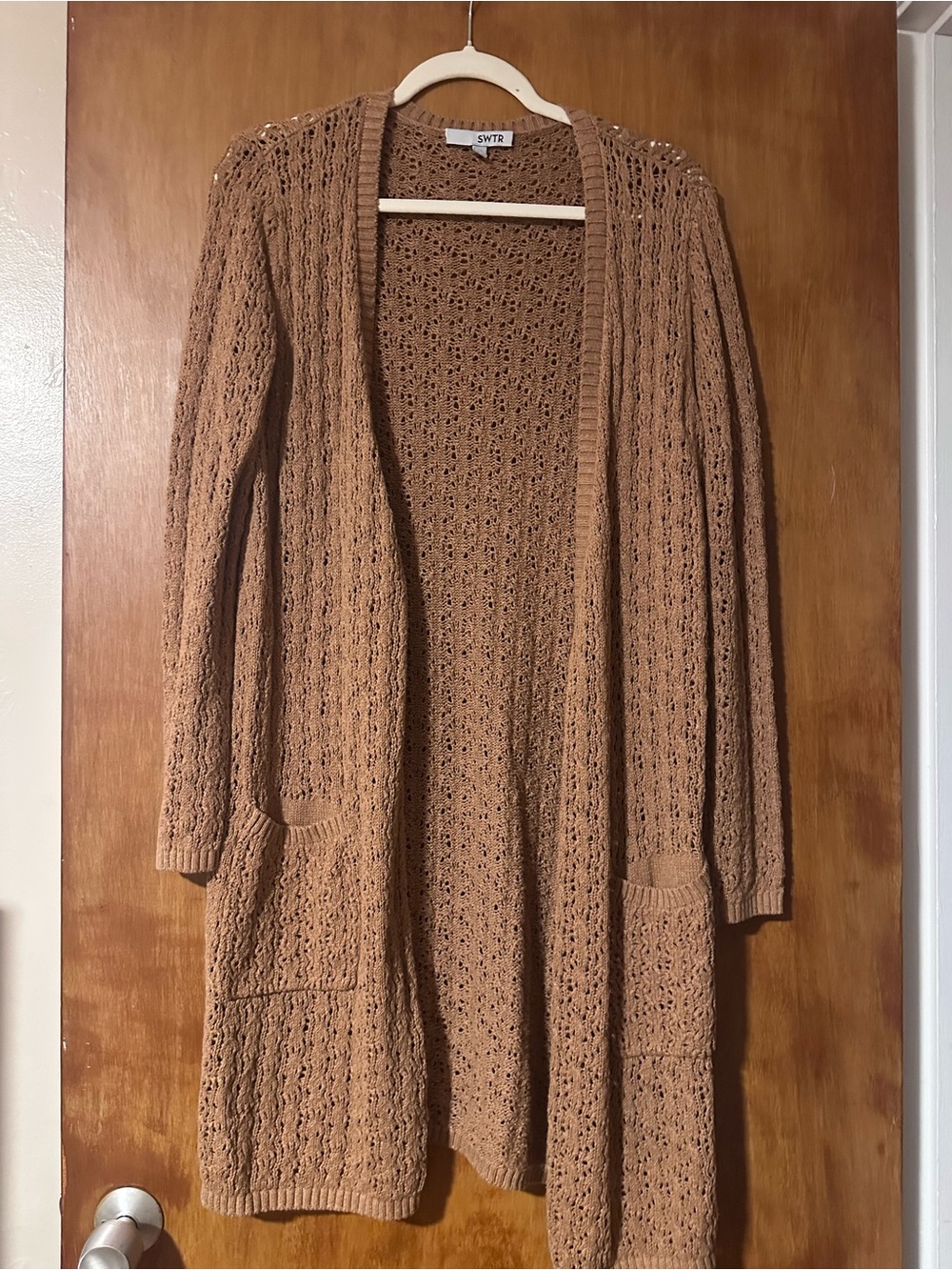 Women's Open Front Long Knit Cardigan - Brown